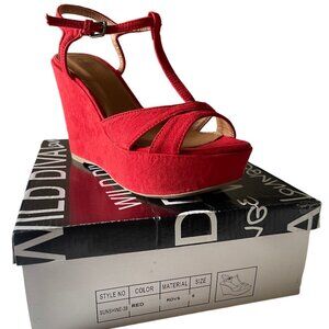 Wild Diva Slingback Thong Ankle Buckle Open Toe Platform Wedge Sandals Red Shoes